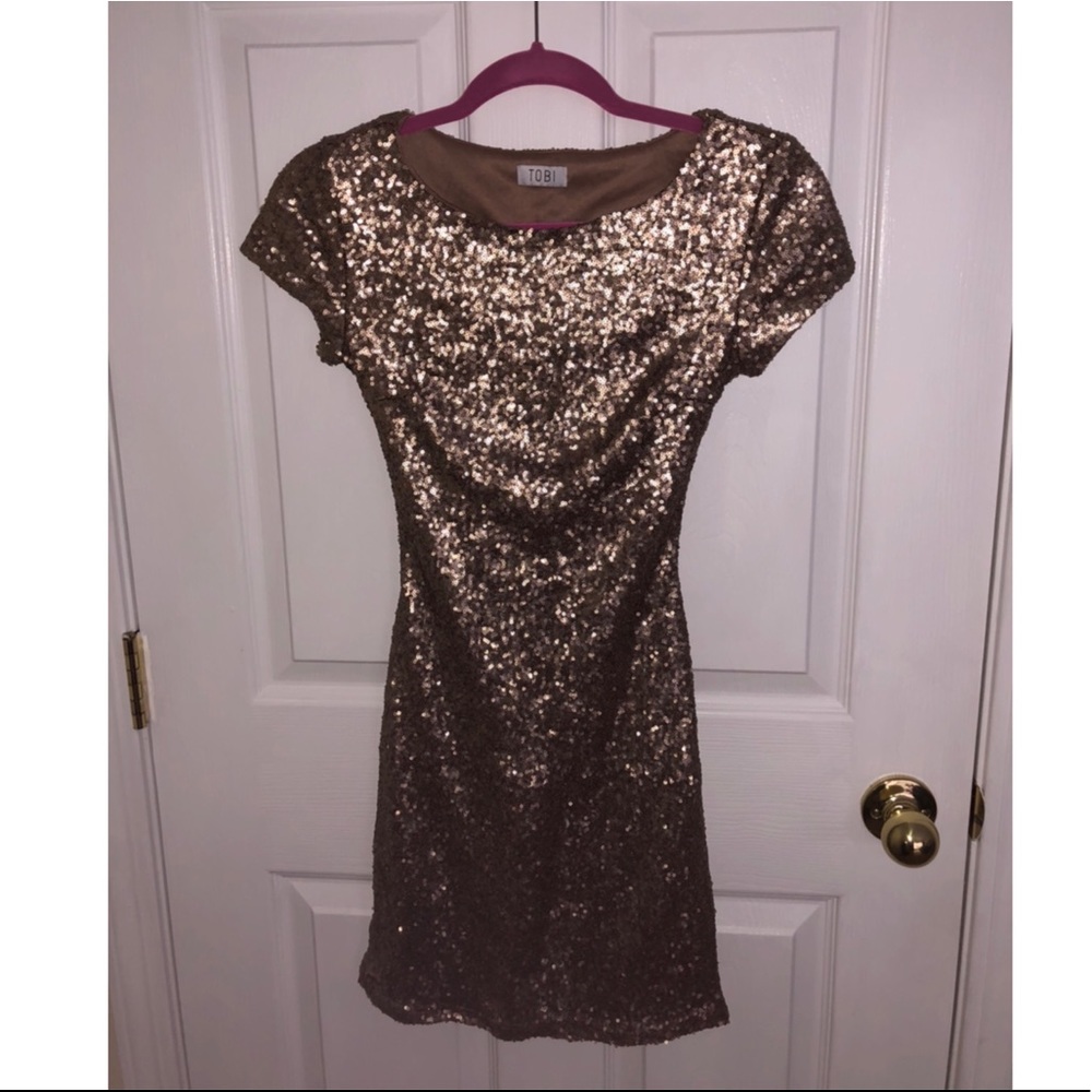 TOBI gold sequin open back dress